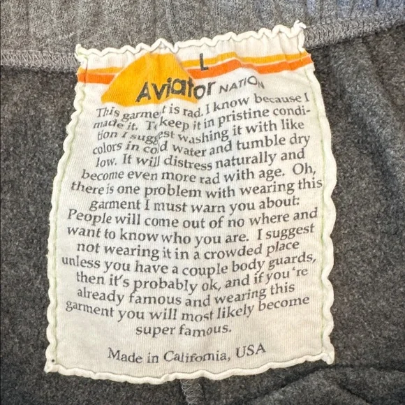 Aviator Nation Charcoal Joggers with Lightning Bolts in adult unisex size large - Picture 3 of 6